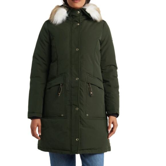 Sam Edelman Jackets & Blazers - Sam Edelman Womens M Faux Fur Trim & Faux Shearling Lined Hooded Coat NEW